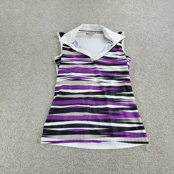 Greg Norman Womens Athletic‎ Tank Top S Purple White Stripes Collared Jersey - Image 5