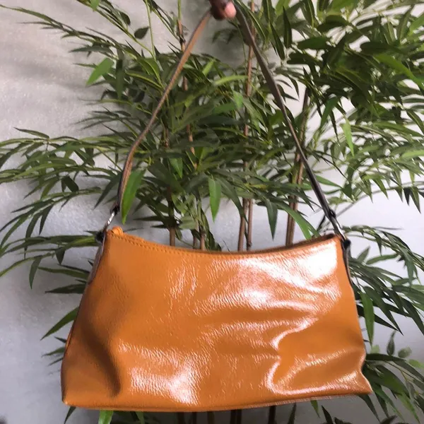2000s Y2K Mcbling Preppy Romantic Grunge Whimsi Shoulder Hand Bag Purse Patent Leather Silver O-ring Yellowish Orange #subversive #coquette #fairy #streetwear #90s Measurement in pics Great condition - Image 2