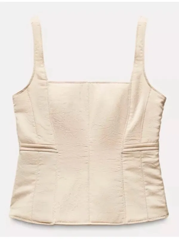 Zara Padded Corset Bustier Structured Satin tank top S neutral / beige S - Image 2