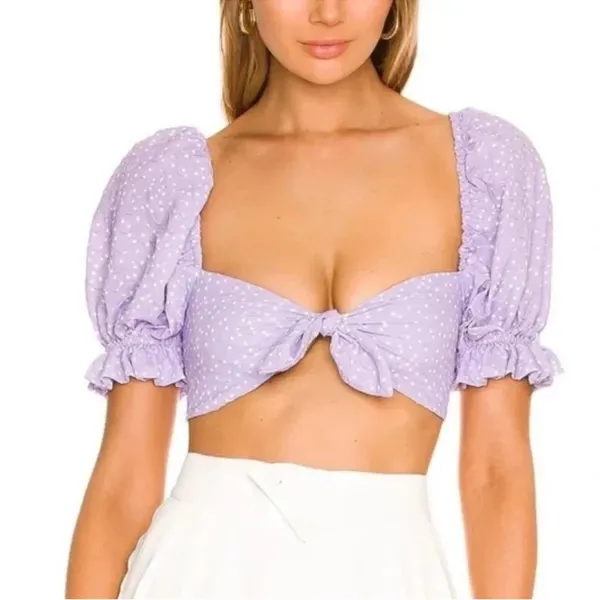 For Love & Lemons Chelsea Lavender Puff Sleeve Crop Top Smocked Girlhood Y2K Lux - Image 4
