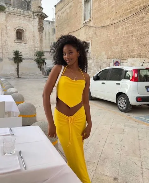 Tiger Mist Yellow Ruched Skirt With Side Slit - Image 6