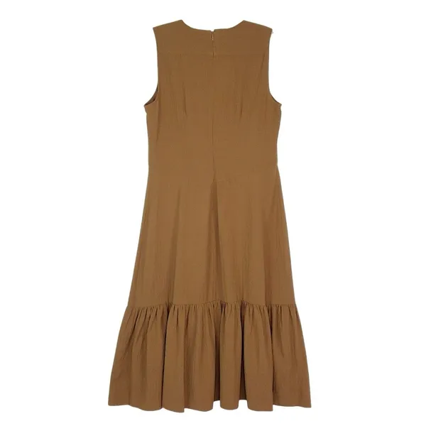 CALVIN KLEIN Gauze Knot Front Sleeveless Midi Dress In Luggage Women's Size 10 - Image 3