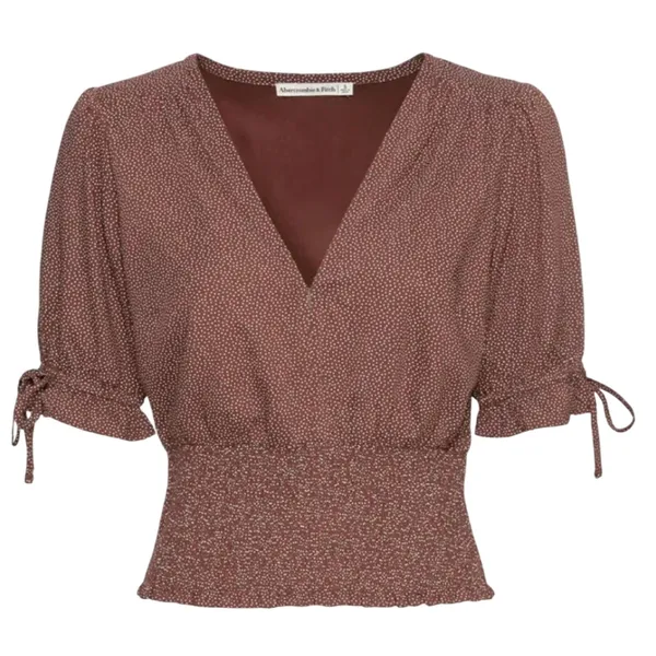 Abercrombie & Fitch Brown Polka Dot Tie Sleeve Smocked Waist Top size S NEW Tags - Image 2