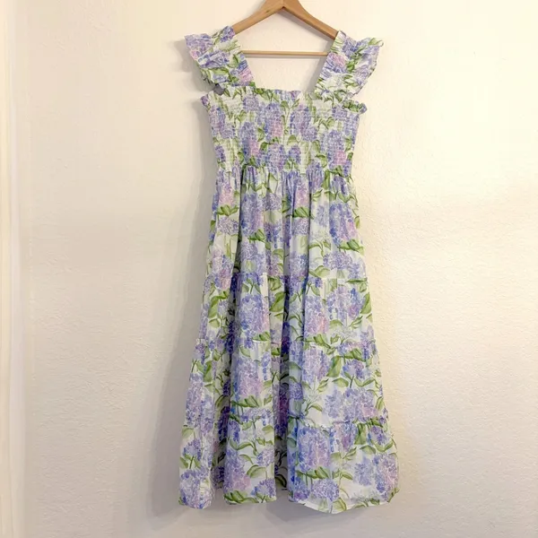 Hill House Ellie Nap Dress XL Mrs Alice Blue Hydrangea Floral Midi Smocked - Image 6