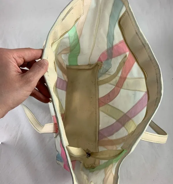 Medium pastel Argyle stripe vintage day bag purse - Image 5