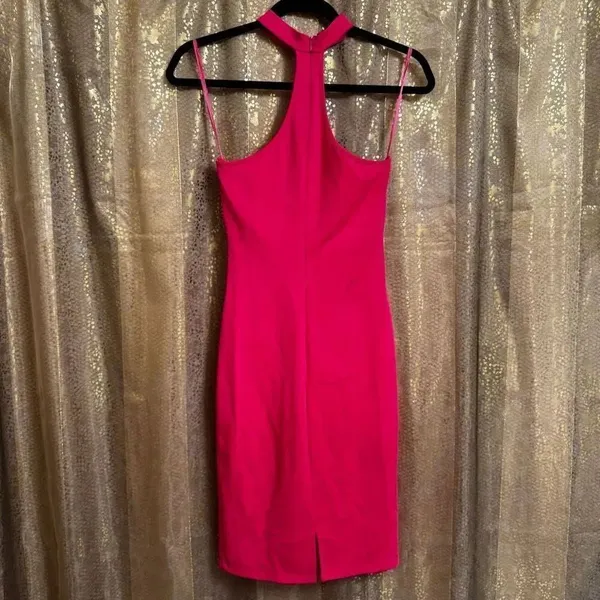 Love J Hot Pink Cut Out Bodycon High Neck Mini Party Club Dress Medium - Image 6