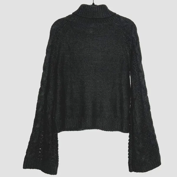 Leith Turtleneck Sweater Womens Medium Black Cut Out Long Sleeves Chunky Knit - Image 2