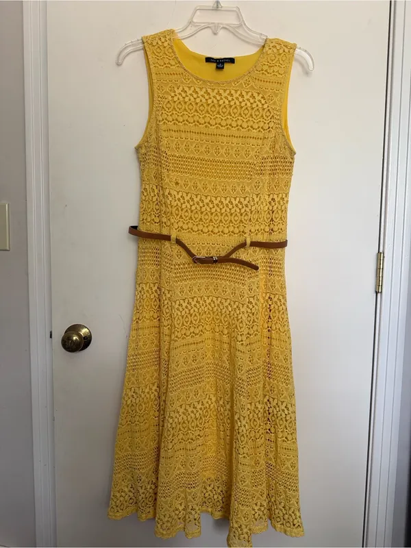 Zac & Rachel Yellow Sleeveless Lace Fit-and-Flare Dress - Image 3