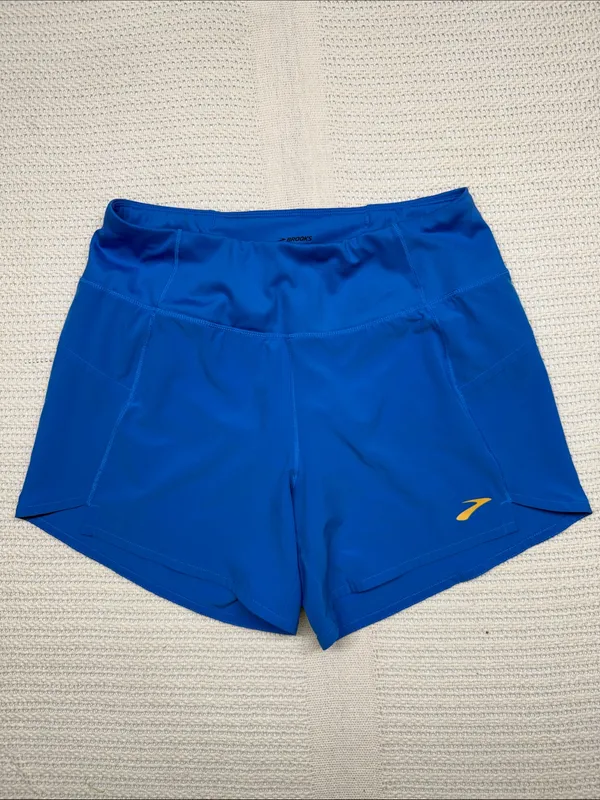 Brooks Run Happy Women's Royal Blue Running Shorts with Yellow Logo - Image 3