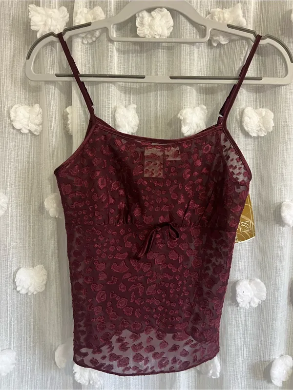 Gillian & O’Malley Burgundy Sheer Leopard Print Cami & shorts - Image 2