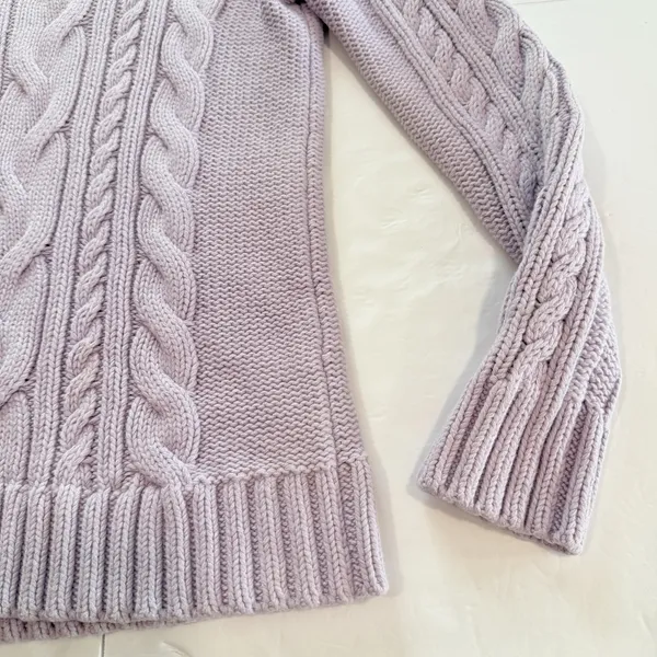 LL Bean Lilac Purple Double L Mixed Cable Crew Neck Pullover Cotton Sweater XS - Image 5