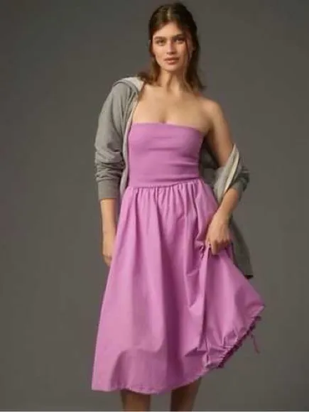 Daily Practice by Anthropologie Strapless Midi Dress ribbed orchid tube cotton - Image 2