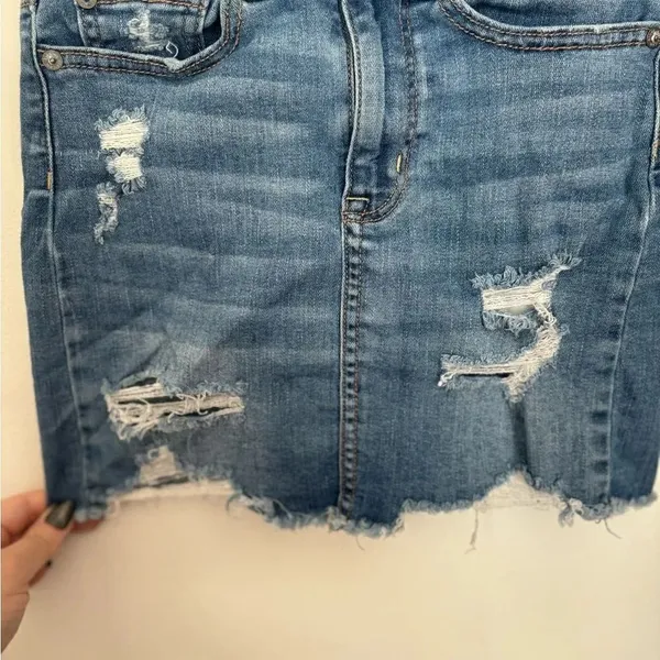 American Eagle Hi-Rise Mini Denim Skirt Distressed Size 00 Blue - Image 10
