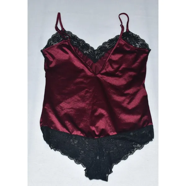 Avid Love Sz S One Piece Burgundy Bodysuit Black Lace Trim - Image 2