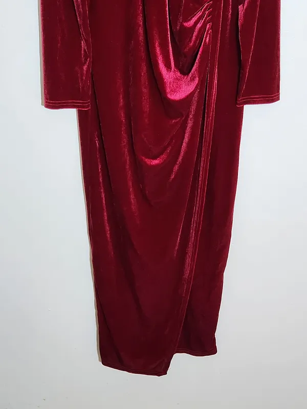 Wine Red Velvet Bodycon Formal Dress Size XXL - Image 3