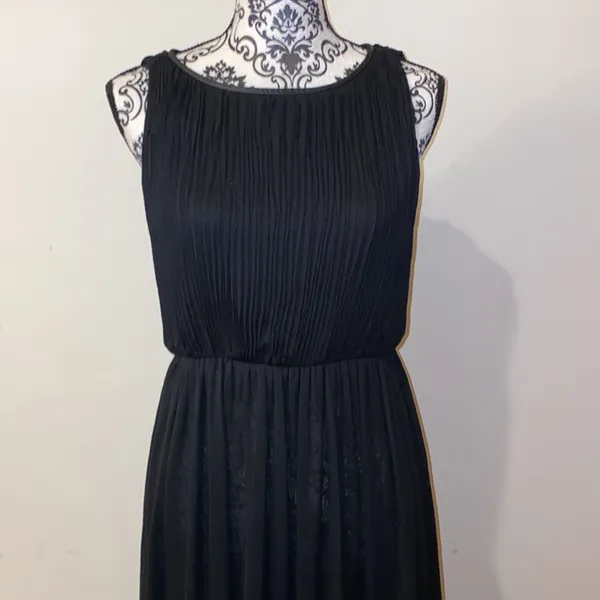 Alice + Olivia Sleeveless Silk Blend Lamb Leather Trim Maxi Black Dress Like New - Image 3