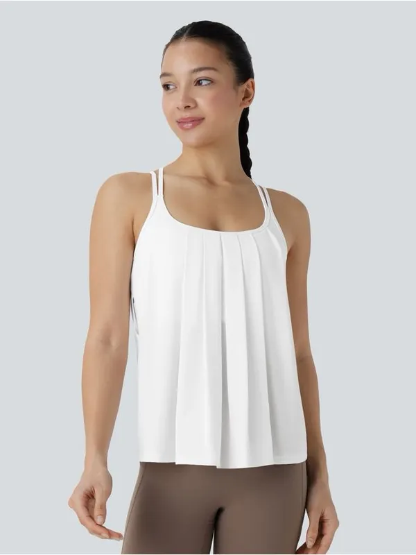 Halara M Double Straps Pleated Quick Dry Yoga Cami Top New with Tags White - Image 3