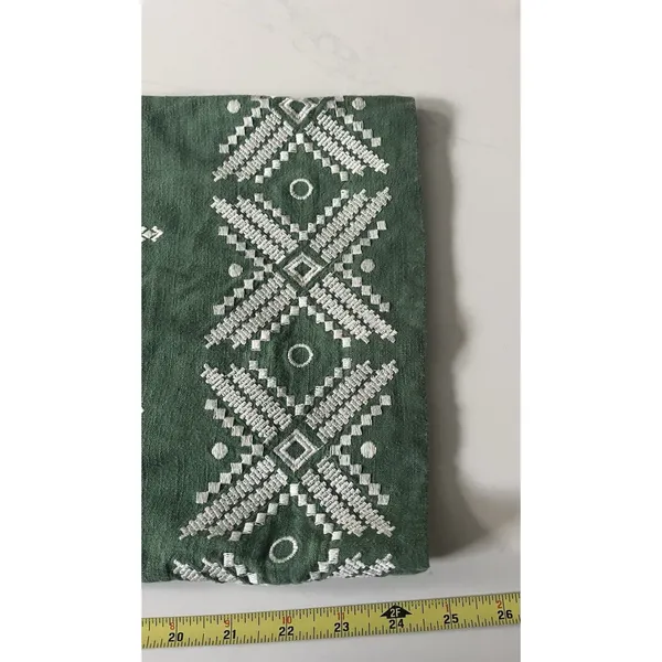 Zara Embroidered Trousers Size M High Waist Green Cropped Wide Leg - Image 7