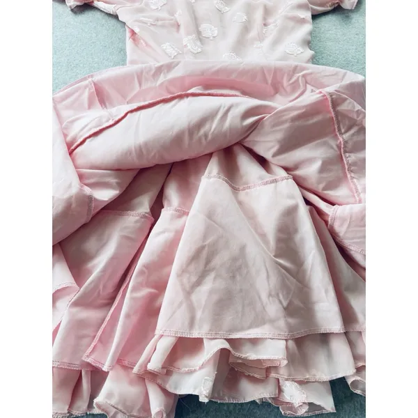 Vintage Womens Dance Dress Prairie Western Cottagecore Bubblegum Pink Ruffles - Image 3