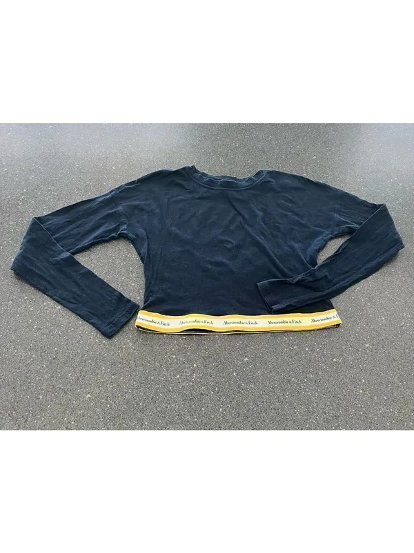 Abercrombie & Fitch Long Sleeve Crop Top Logo Elastic Waist Black XS - Image 2