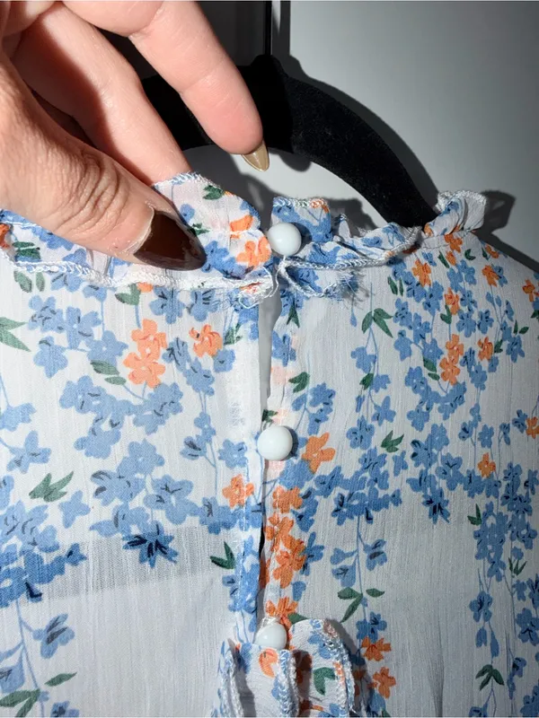 White Floral Ruffle Long Sleeve Dress - Image 4