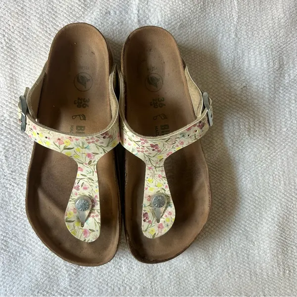 Birkenstock Cream Sandals with Contoured Footbed - Image 2