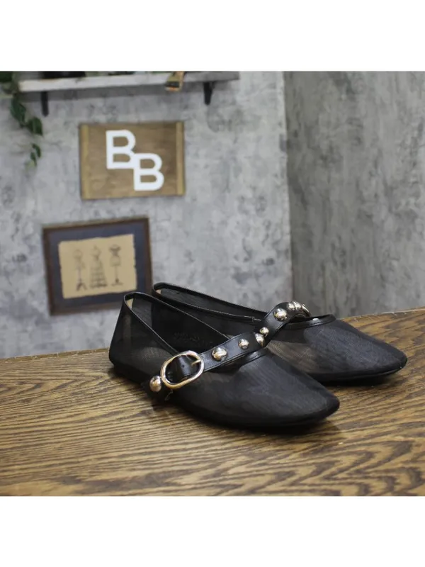 NWT Journee Collection Womens Naveah Mesh Studded Flats NAVEAH Black 8.5M - Image 6