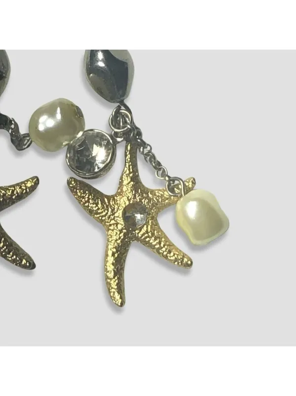 Vintage Under the Sea Dangle Earrings Starfish Embedded Rhinestones Gold/White - Image 3