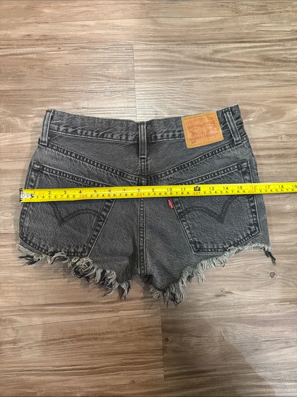 Levi’s Premium 501 Original Slashed Black Distressed Shorts W24 - Image 6