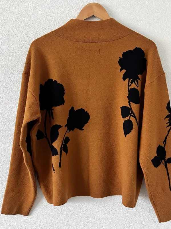 Anthropologie Maeve Carys Brown Black Floral Mock Neck Sweater - Image 8