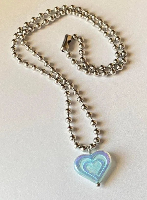 Handmade quality Czech glass bead fairy y2k cyber vintage retro style ball chain necklace💙🩵💙 - Image 6