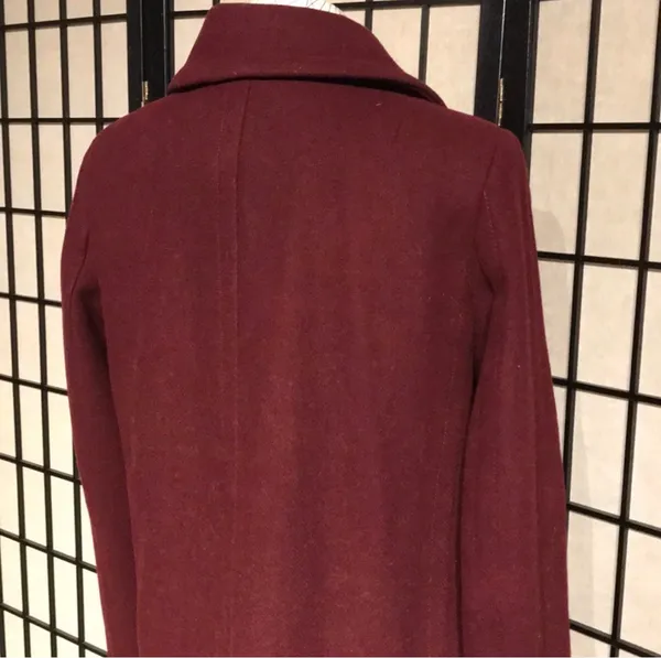✈️Loft Wool Preppy long Mock Pencil Bodice wine burgundy solid minimalist button coat - Image 6