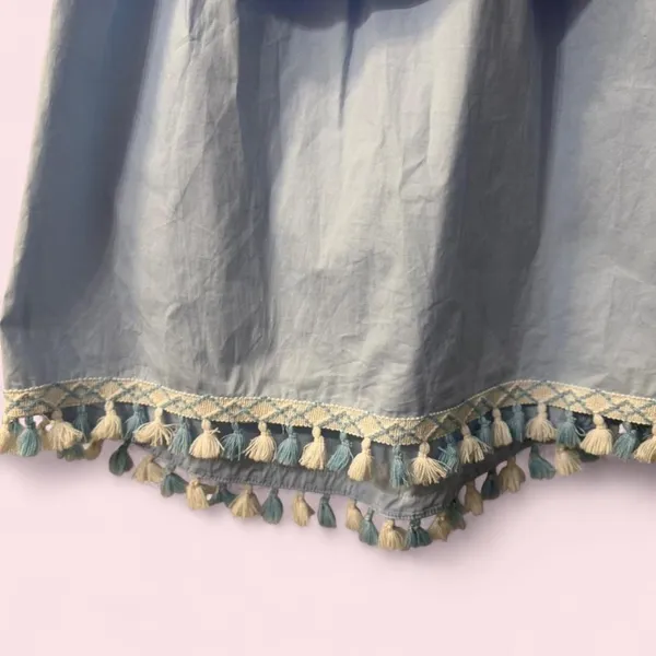 Women’s NWT Anna Rose Boutique Blouse Tassels Baby Blue Small - Image 2