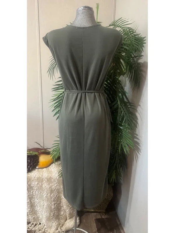 Anabelle S wrap midi dress in olive green size S - Image 3
