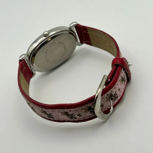 Reindeer Theme Oval Silver Tone Dial Red & Pink Band Watch Working - Image 5