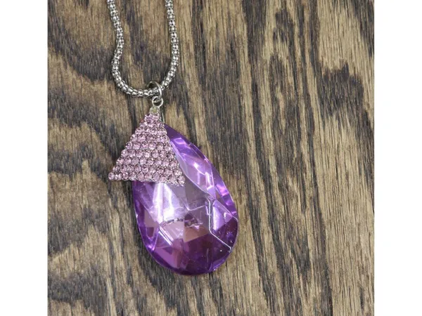 NWT Sophia Collection Studded Triangle Necklace Earring Set Silver / Purple 30" - Image 3