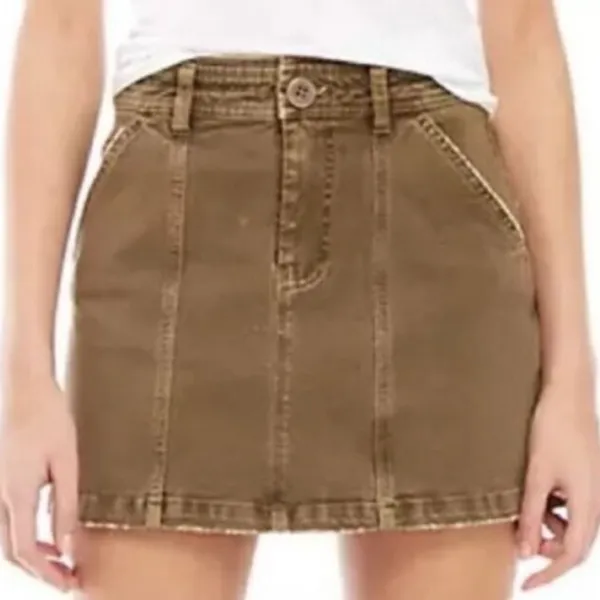 Free People Lennox Denim Mini Skirt in Antique Brass - Image 2