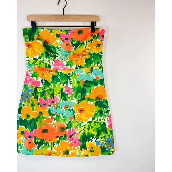 With Jean Womens Dress Green Lala Splice Floral Mini Strapless Tube Boho Large - Image 5