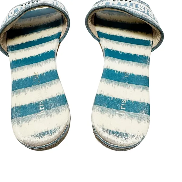 Christian Dior Dway Slides Deep Ocean Blue White Striped Canvas Sandals 37.5 - Image 5