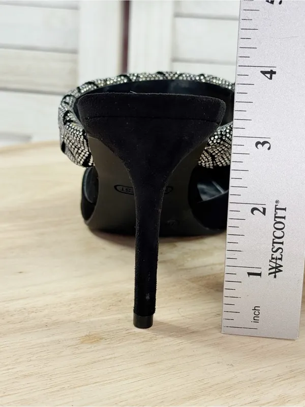 Nine West Greet Rhinestone Strap‎ Pointed Toe Mule Pumps Black Silver 7 - Image 8