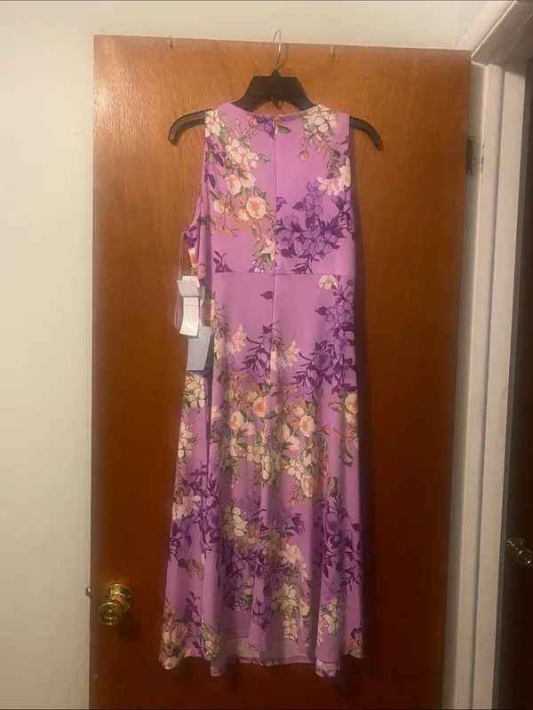 London Times Sleeveless Lavender Floral A-Line Dress, Size 10 - Image 2