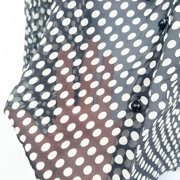 Milly Womens Retro Black White Polka Dot Silk Tie Neck Parisian‎ Chic Blouse 6 - Image 5