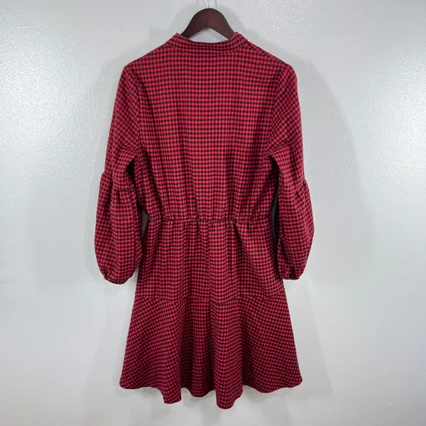 BloomChic Red Gingham Plaid Button Front Mini‎ Dress Women 12/UK 16 Peplum Waist - Image 3