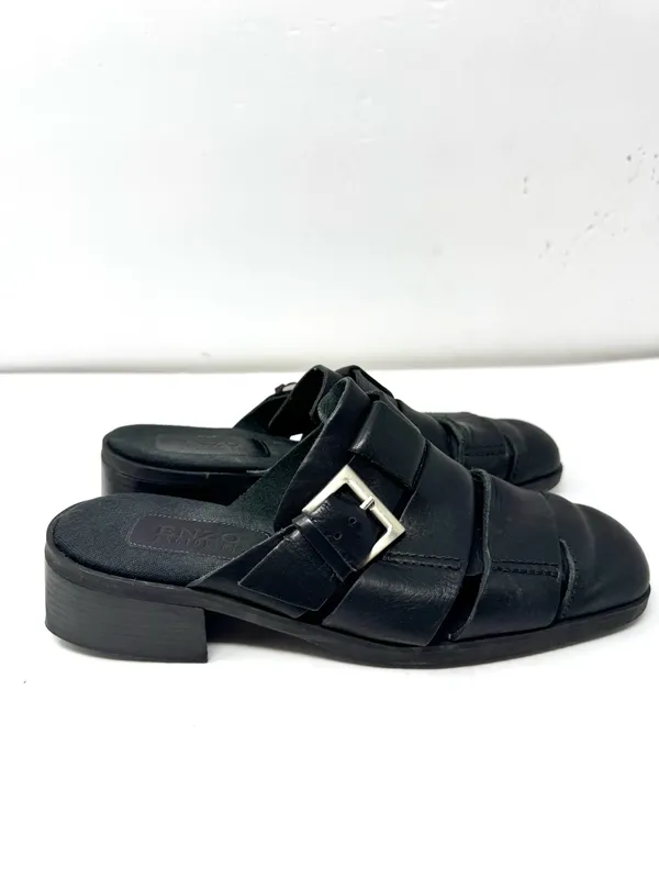 ENZO ANGIOLINI distressed black leather mules, size 8.5 - Image 4