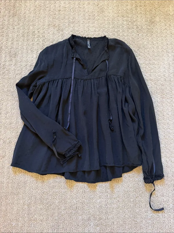 Zara Trafaluc Black Swiss Dot Babydoll Blouse - Size S - Image 7