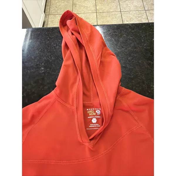 Mountain Hardwear Women's Orange Performance Hoodie Running Hiking Sz M Shirt - Image 4