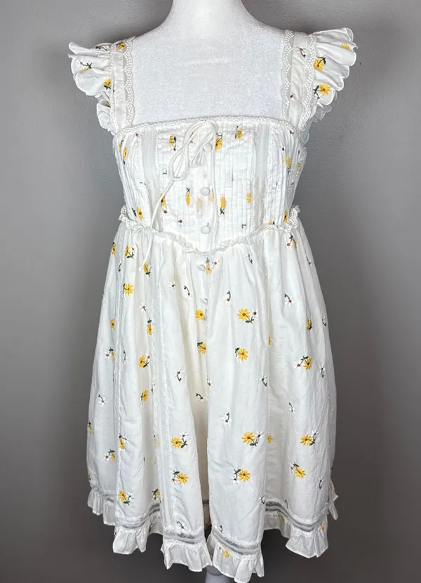 For Love & Lemons Leanne Mini Dress White Floral Embroidered Size Small - Image 2