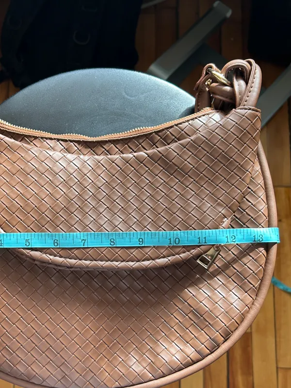 Crescent Woven Dark Espresso Shoulder Handbag Purse Satchel Medium Knotted Strap - Image 5