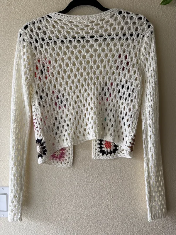 debut Crochet Openwork Tie-Front Cardigan with Floral Motifs - Image 9