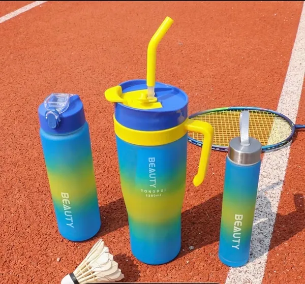 3-Piece Sports Water Bottle Set – Gradient Blue & Yellow, Reusable - Image 2